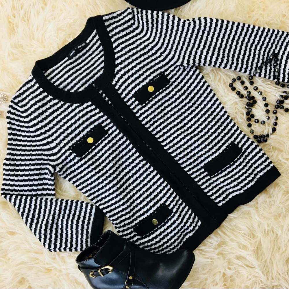 Striped Cardigan with Gold Accent Buttons