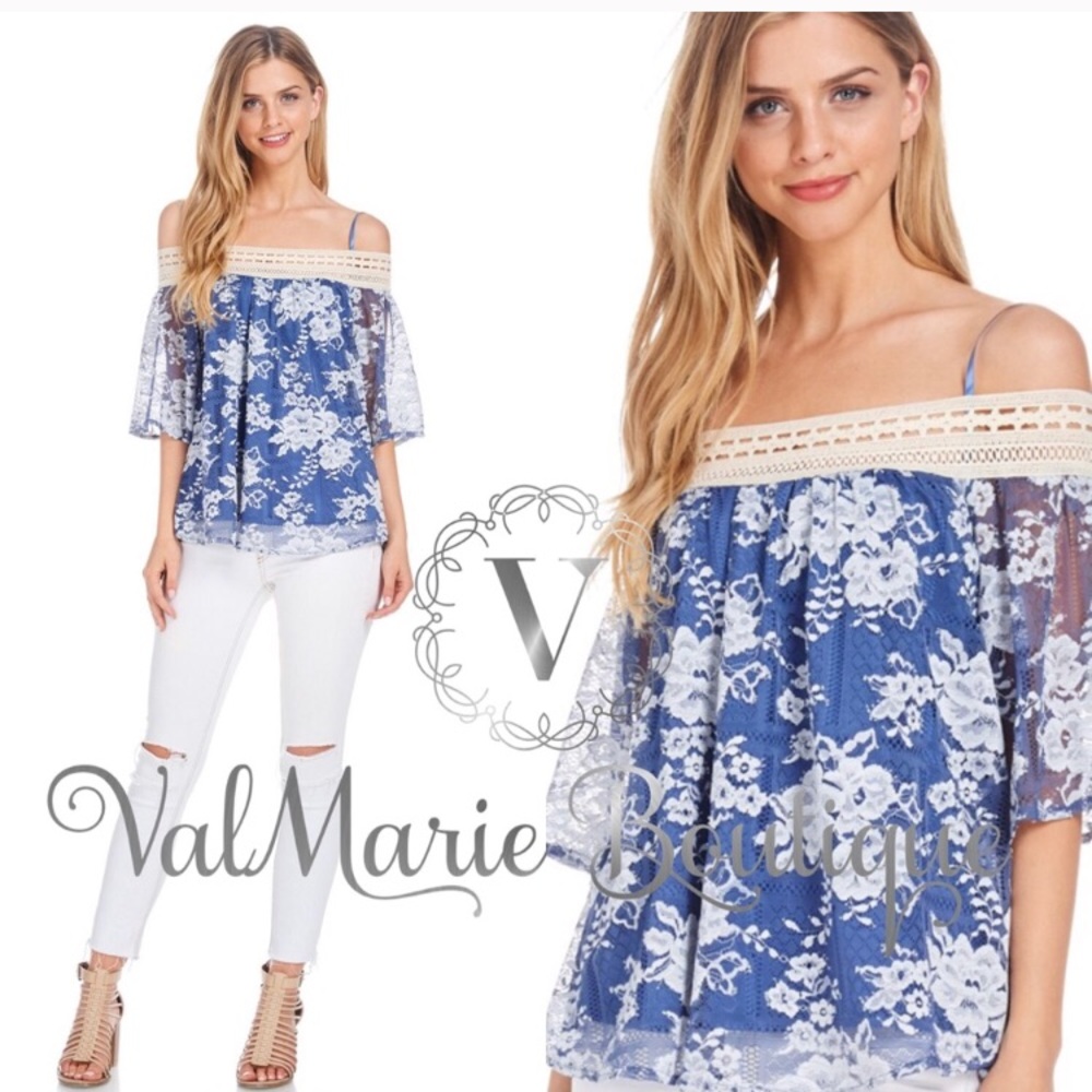 Off the shoulder floral lace shirt