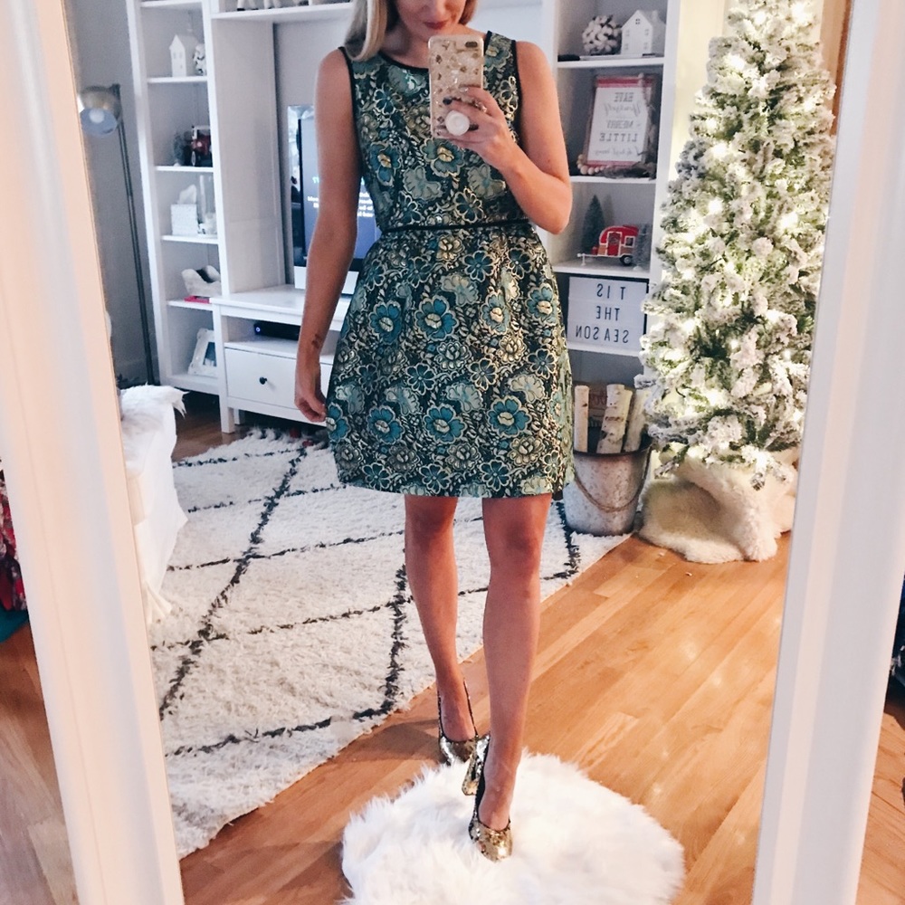 Jacquard Print metallic fit and flare dress