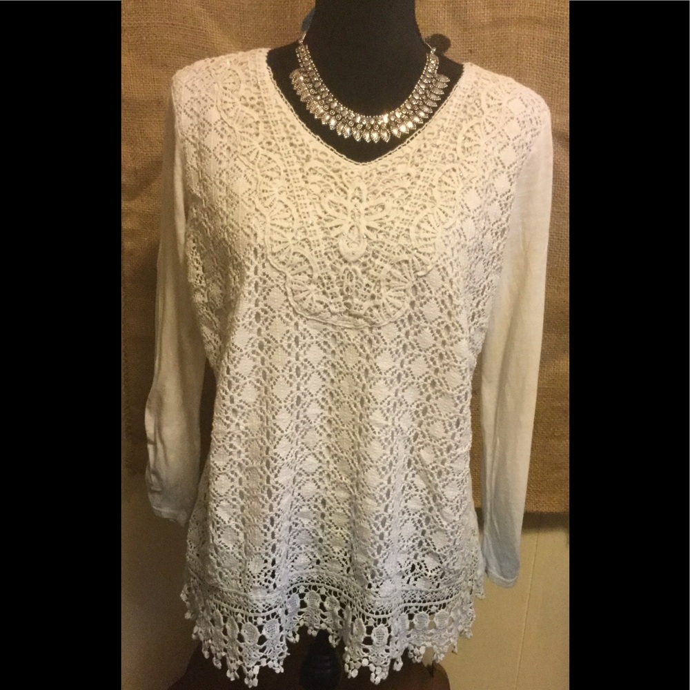 Reba Crochet Front V Neck Blouse