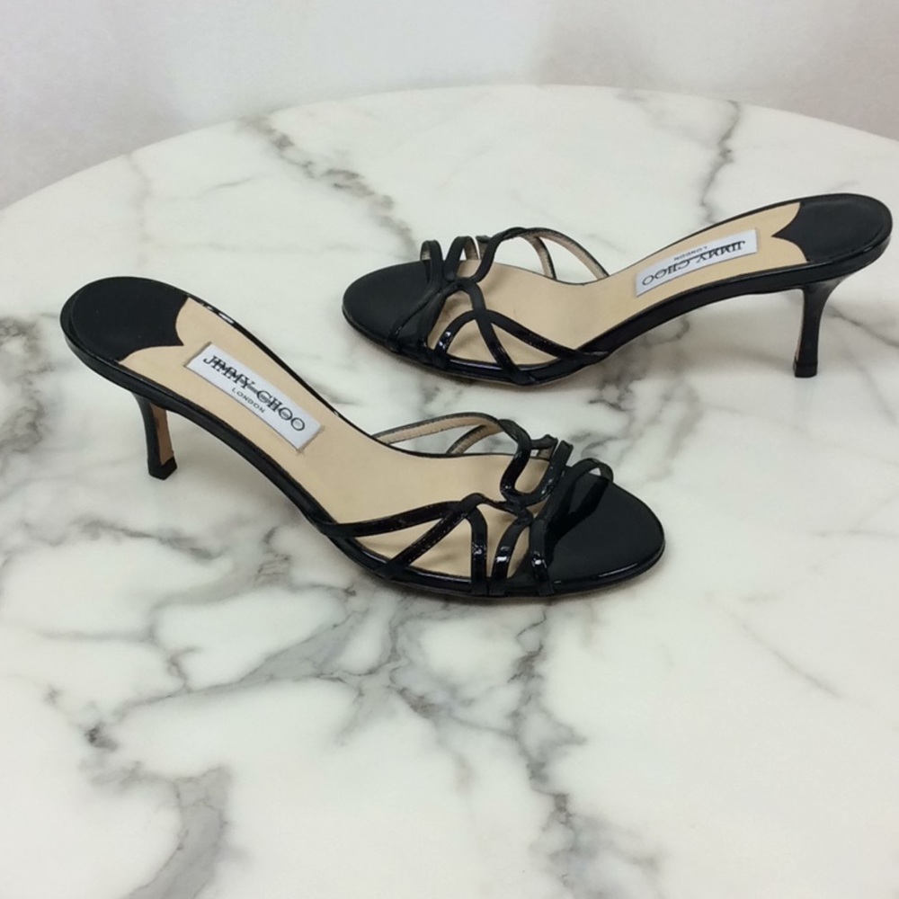 Jimmy Choo Black Patent Kitten Slides