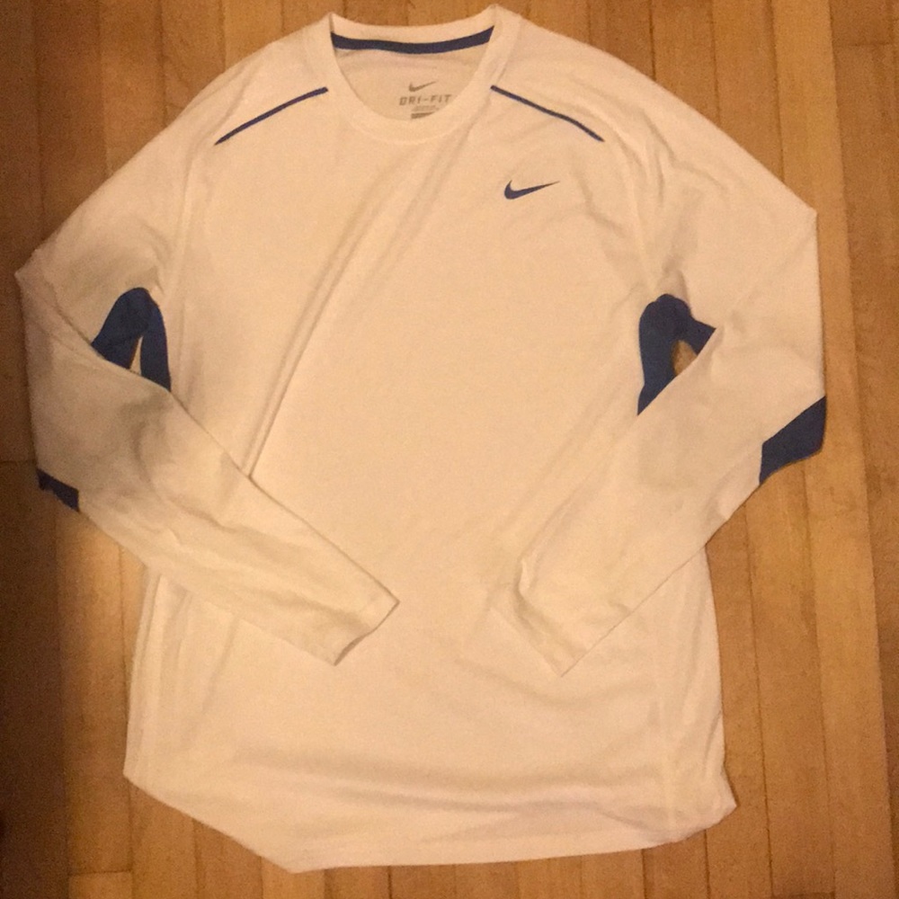 Nike White & Blue Dri-Fit LS