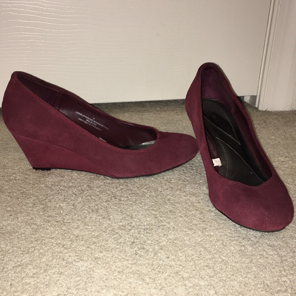 maroon suede wedges