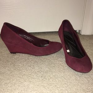 maroon suede wedges