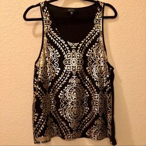 Karen Kane Gold Sequin Sheer Black Tank