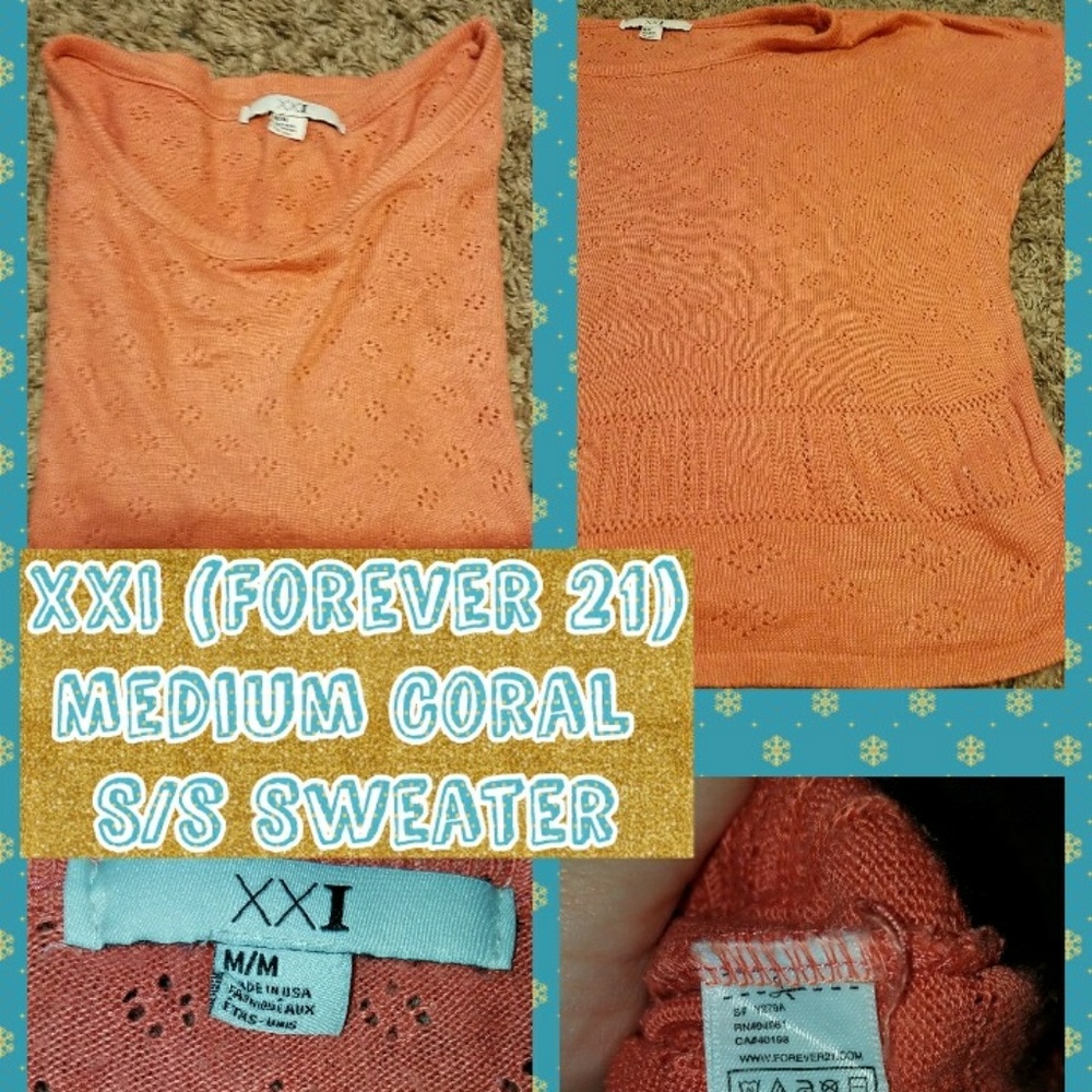 EUC Salmon/Coral Medium Short Sleeve Sweater