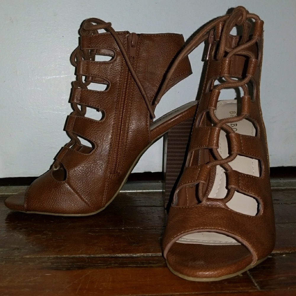 Brown lace up booties