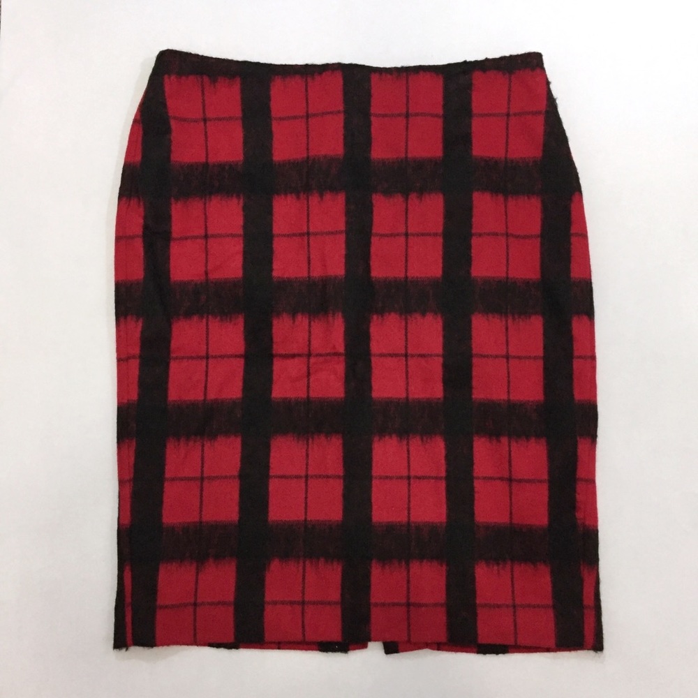 Talbots Red & Black Plaid Wool Blend Skirt