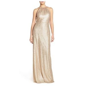 Amsale Gold Sequin Gown