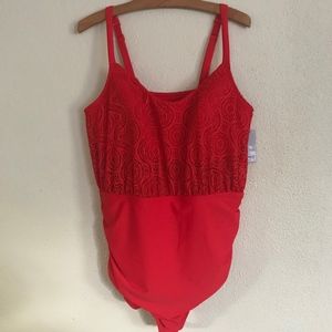 NEW Lane Bryant red crochet one piece swimsuit