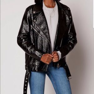 Oversized black leather jacket