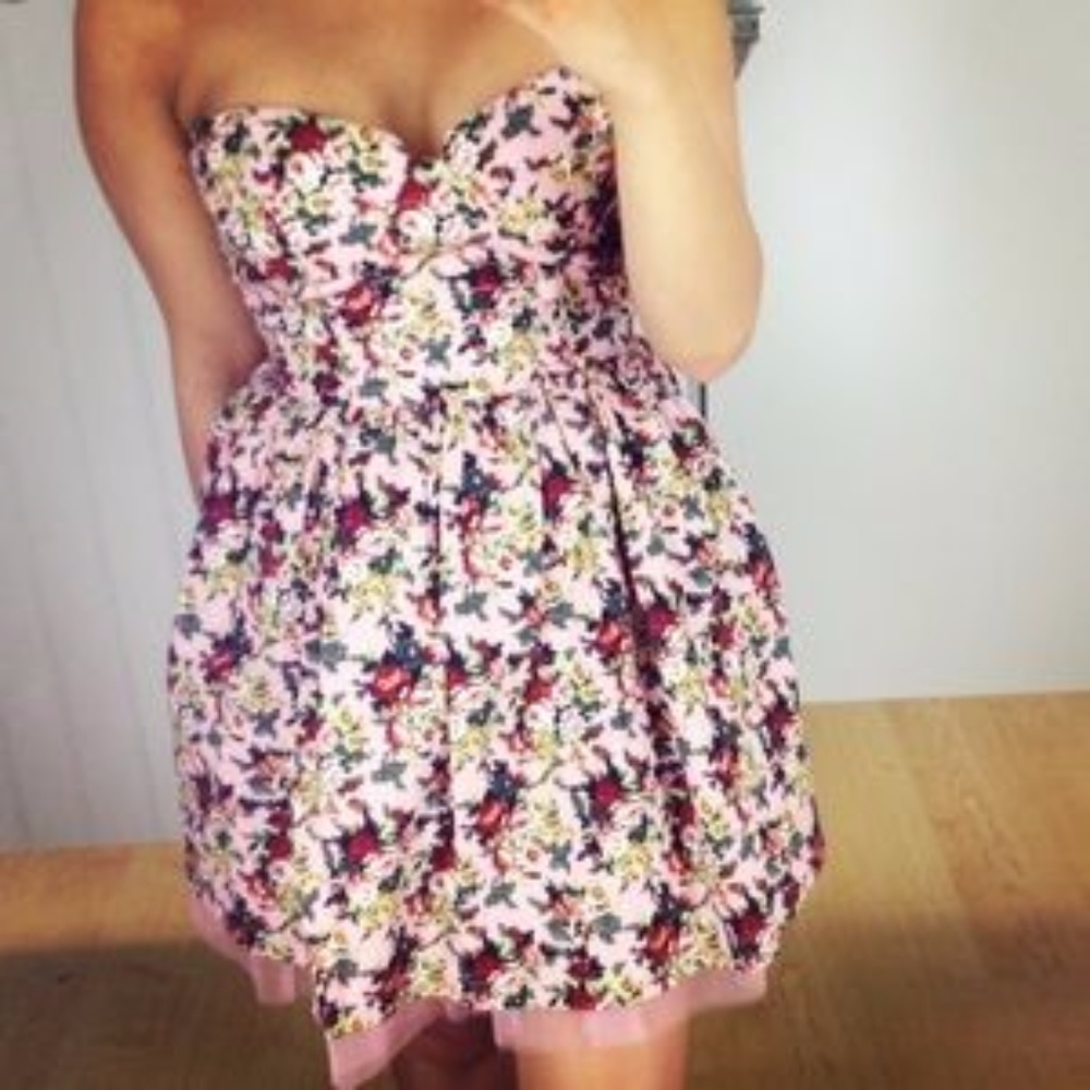 strapless floral mini dress