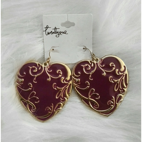 🆕Forever 21 Purple and Gold Hear shaped earrings - Picture 1 of 1