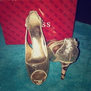Guess gold sparkle a leopard stilettos