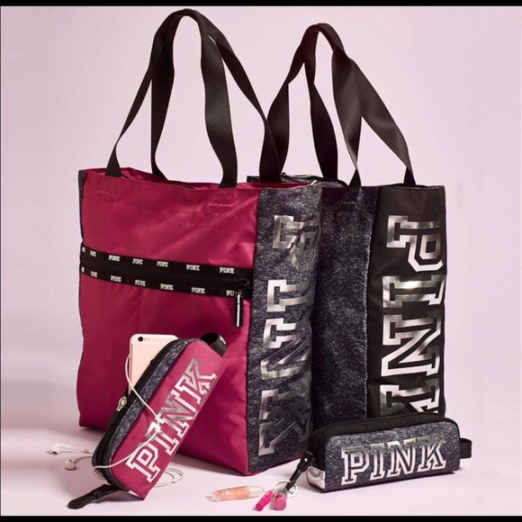 Pink Victoria Secret Tote With Tech Pouch - Picture 2 of 5