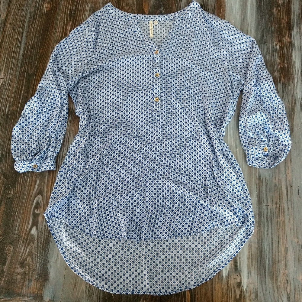 Blue and White Blouse