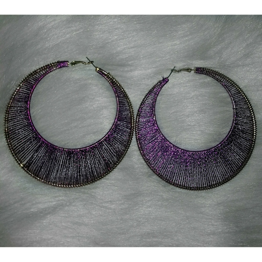 Forever 21 Purple and Gold Tinsel Round Earrings