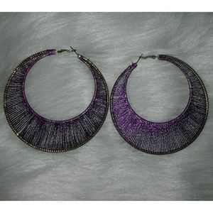 Forever 21 Purple and Gold Tinsel Round Earrings