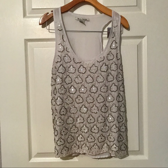 Embellished white tank beaded and sequined - Picture 3 of 4