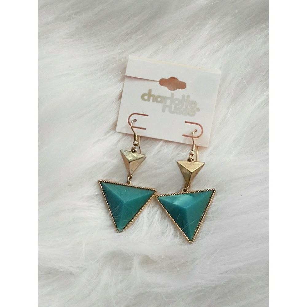 🆕️ Charlotte R Gold/Turq Drop Triangle Earrings