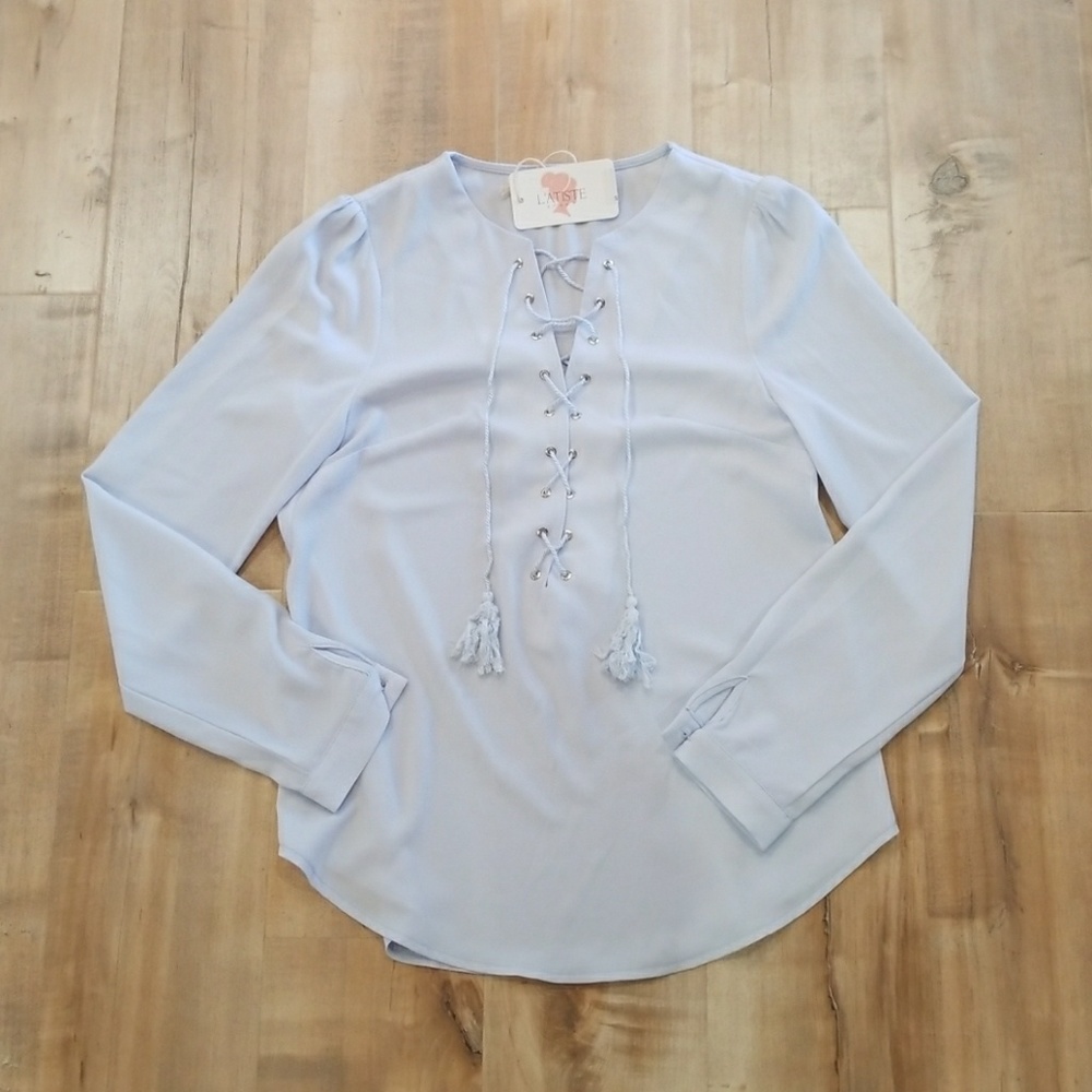 Lace up periwinkle blouse