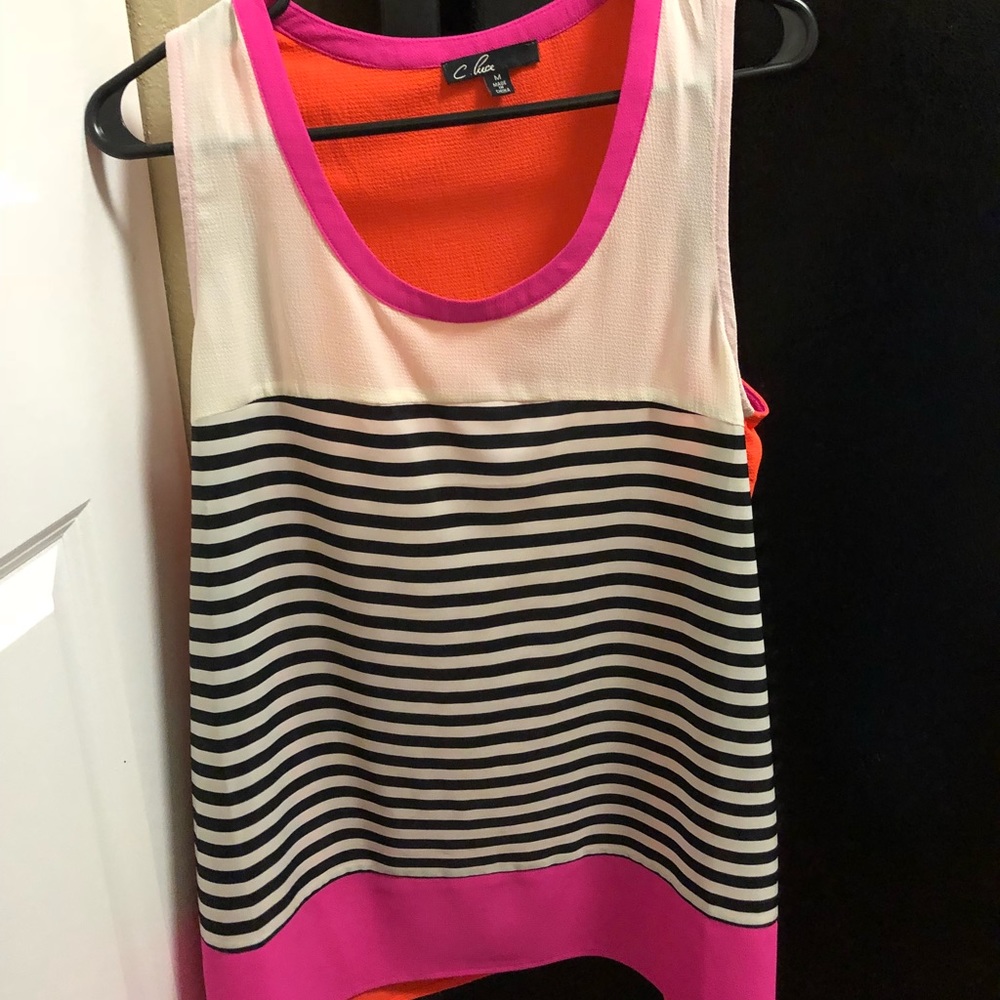 Black/white/pink striped tank