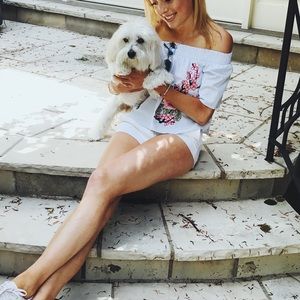 LF Off The Shoulder Embroidered Rose Top