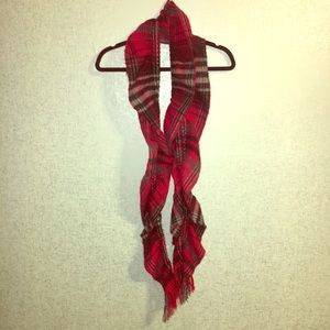 Red Plaid Ruffle Scarf One Size