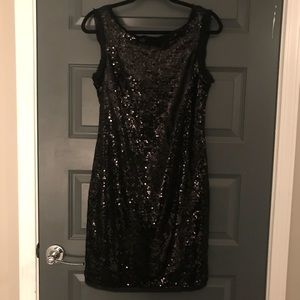 Black Sequin Cocktail Dress with Draped Back