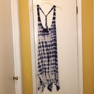 Blue and White Tie Dye Beach Cover Up Dress