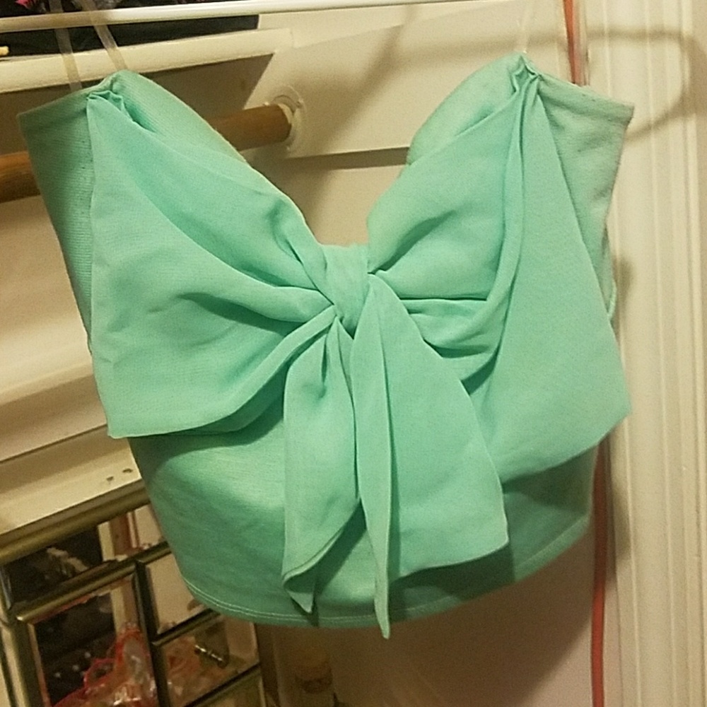 Cute mint crop tube top with bow!
