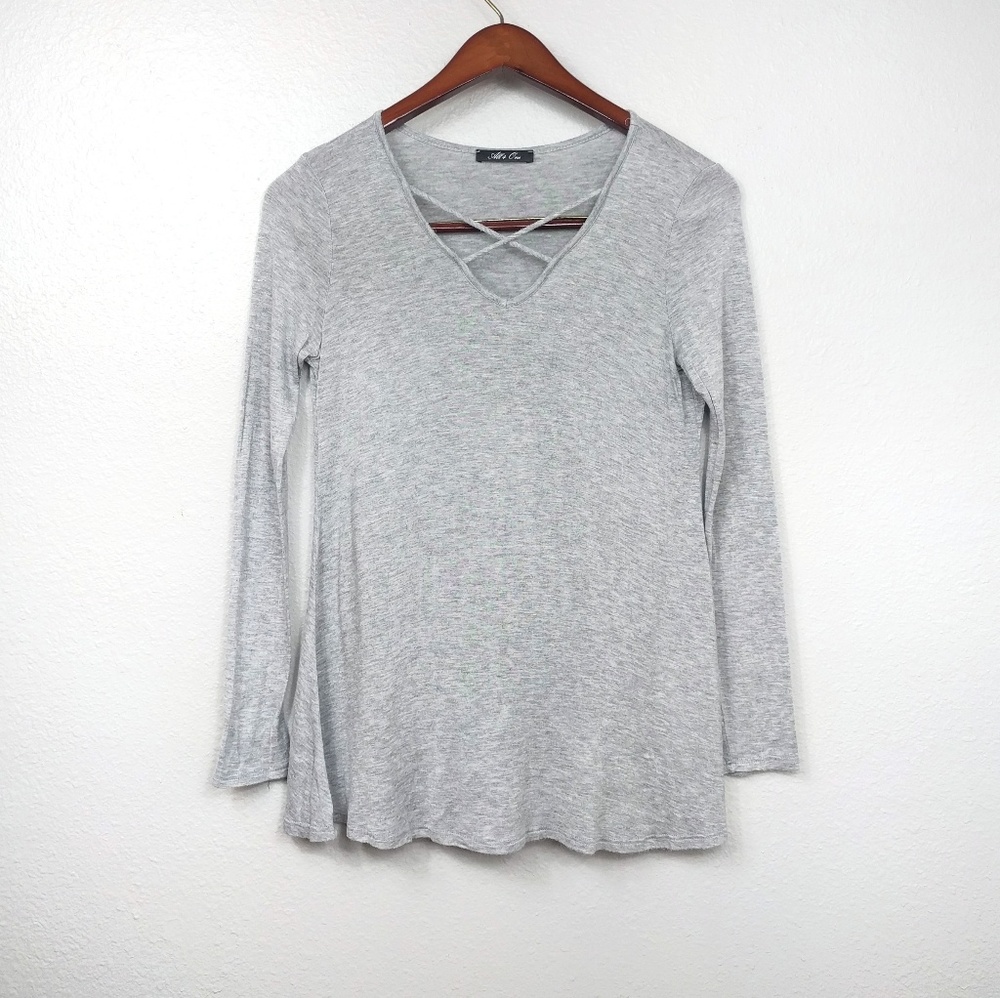 Gray Criss Cross Long Sleeve Top