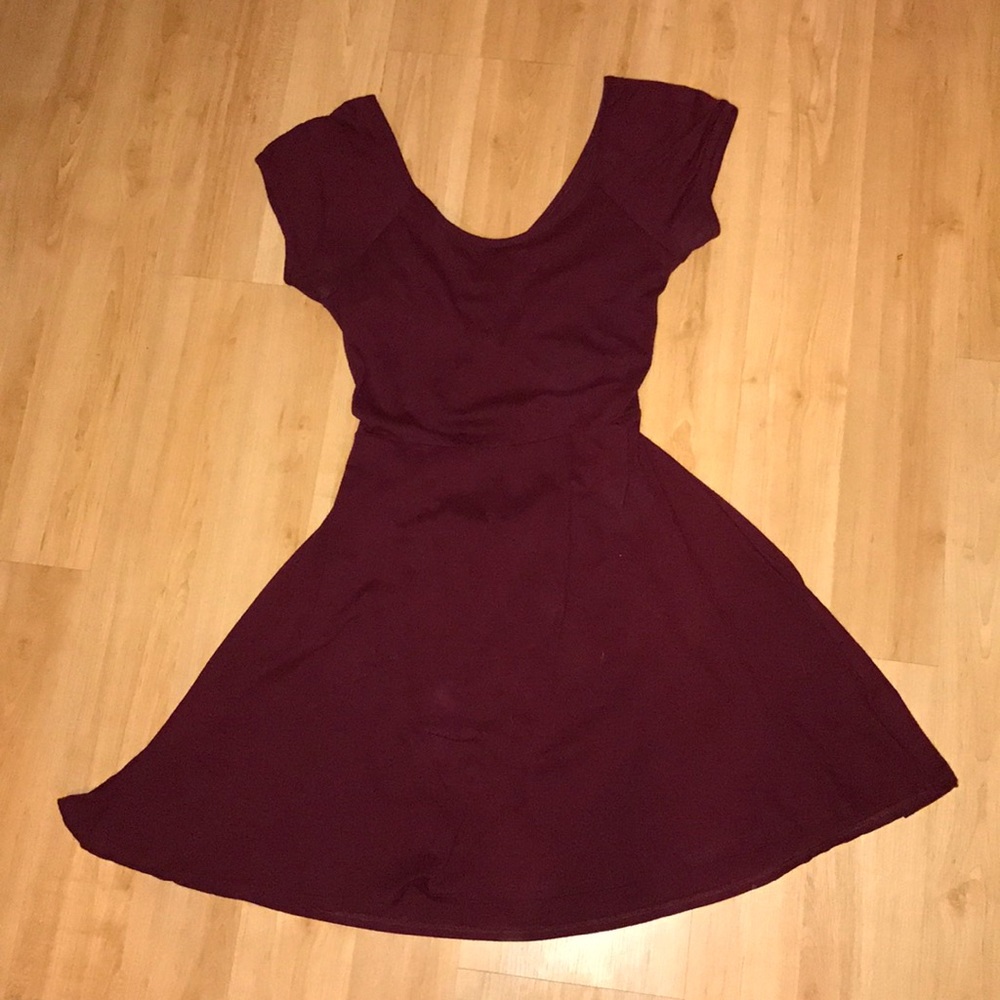 cross back maroon skater dress