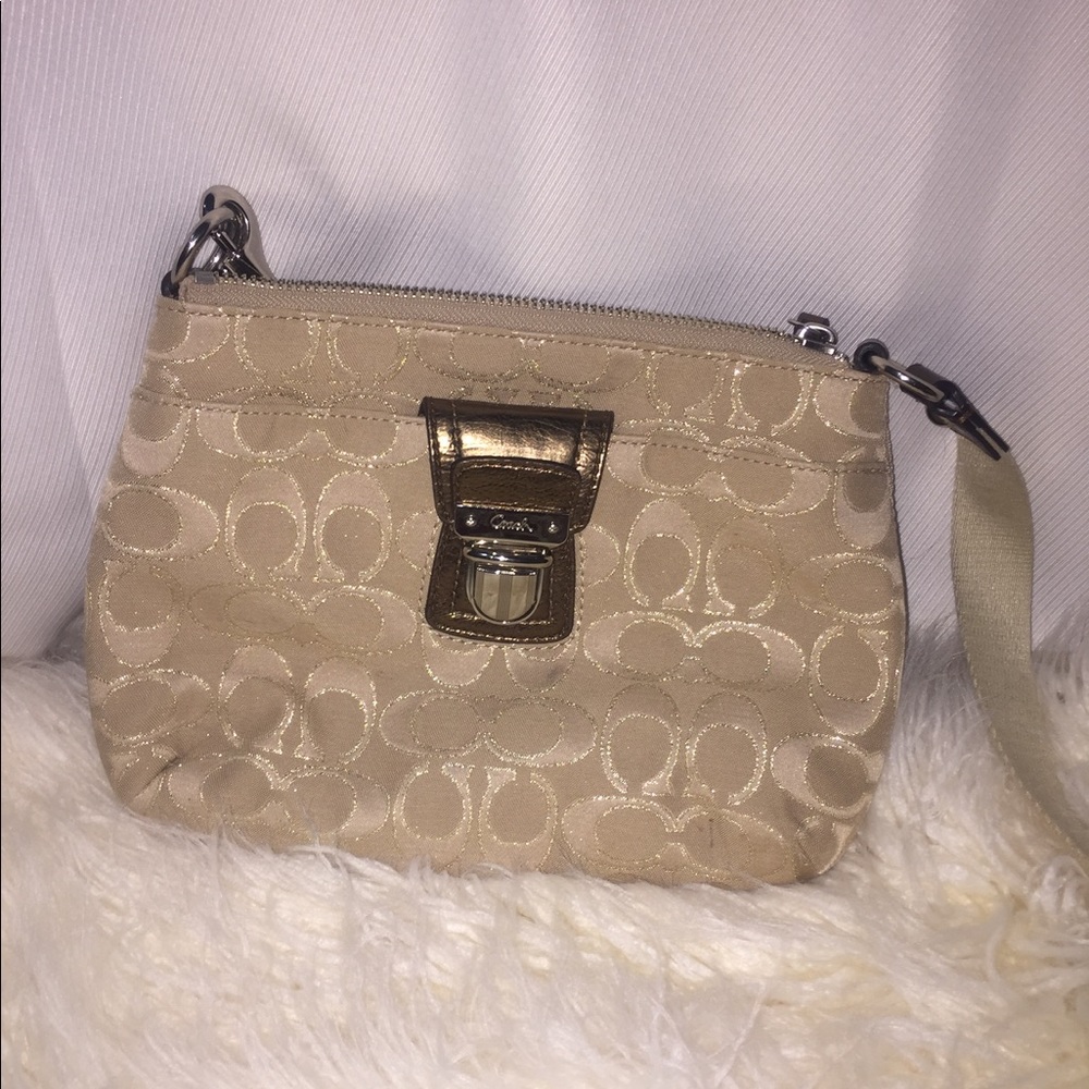 Beige and Gold Coach Crossbody Bag