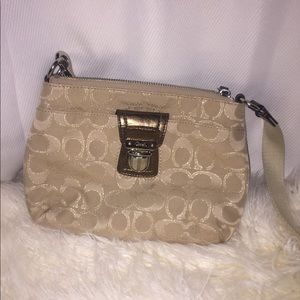 Beige and Gold Coach Crossbody Bag