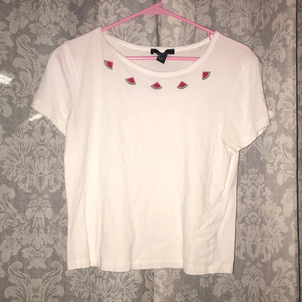 White watermelon neckline crop top