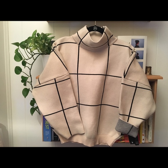 grid turtleneck sweater