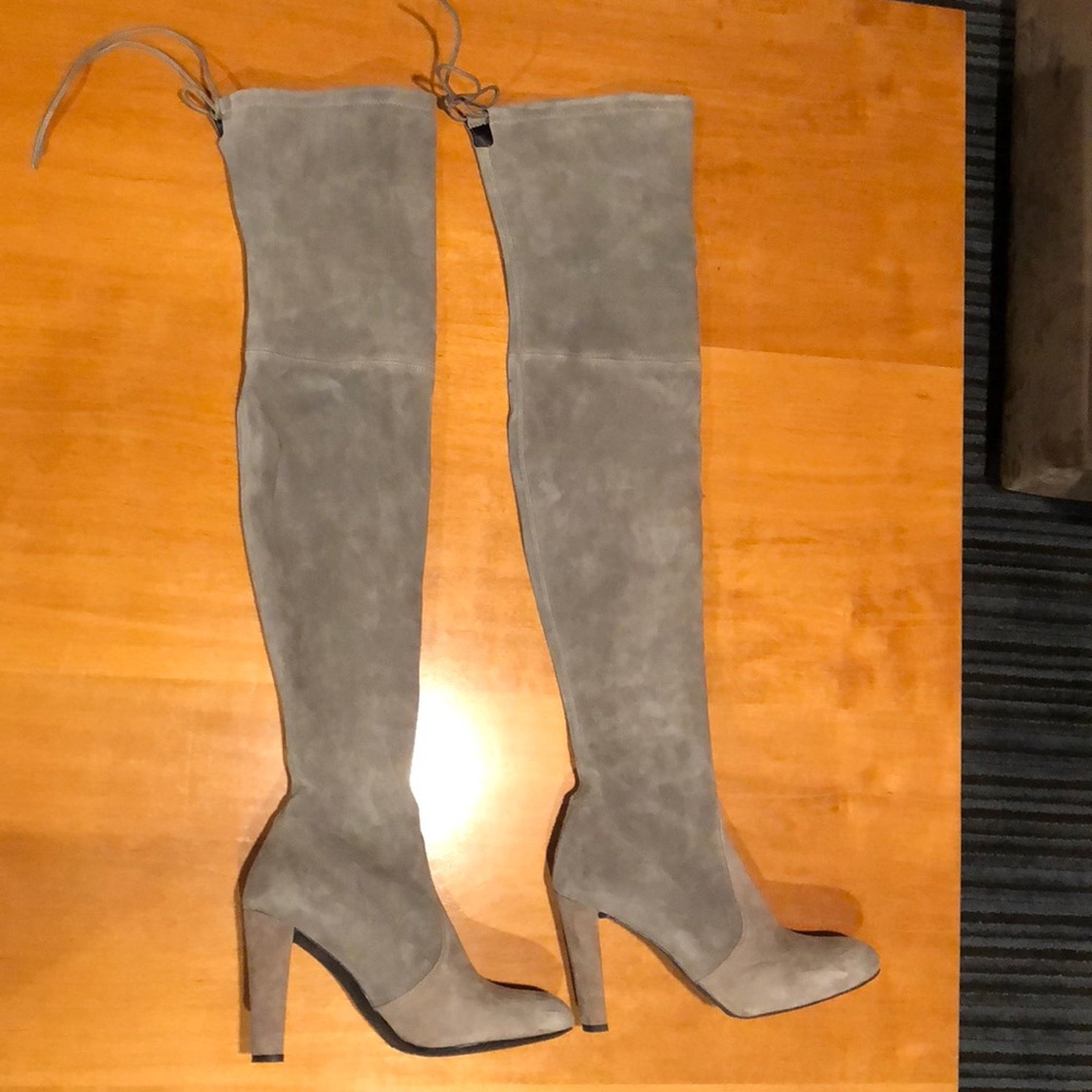 Stuart Weitzman over the knee suede grey/tan boots