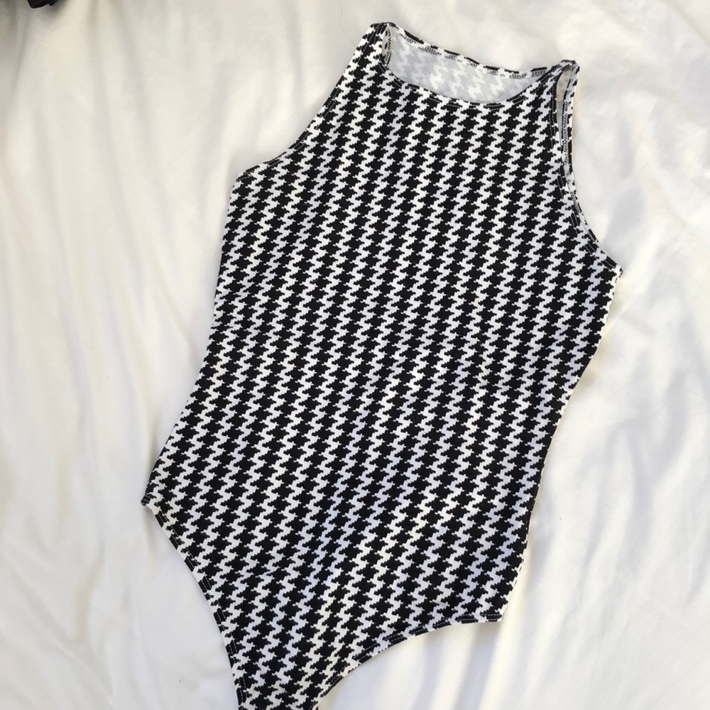 Black and white houndstooth bodysuit