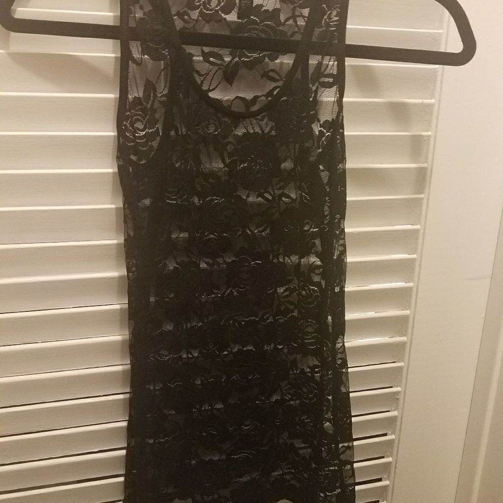 Feathers see-through overlay tank top (Black)