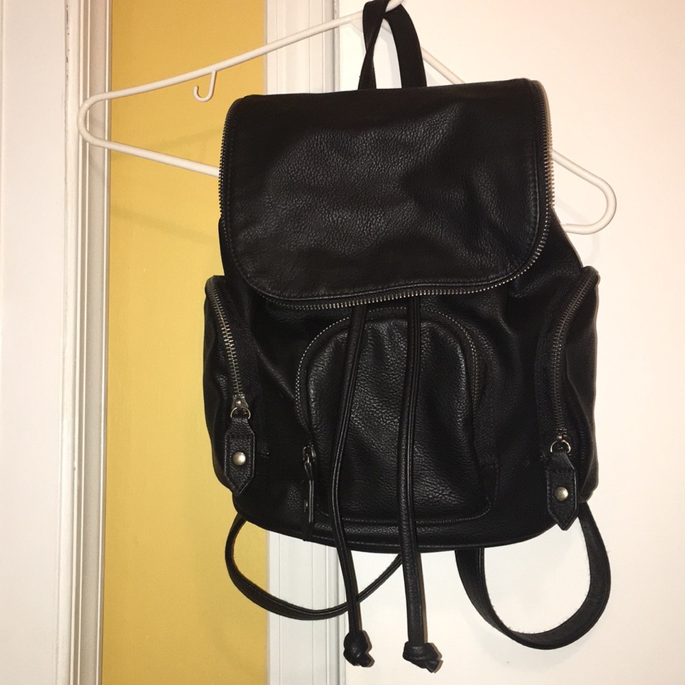 Black Pleather Small Backpack Purse