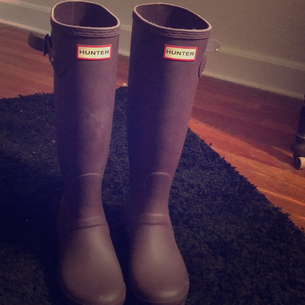 Dark Purple Hunter rain boots.
