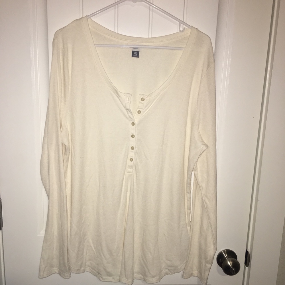 Cream ribbed long tee