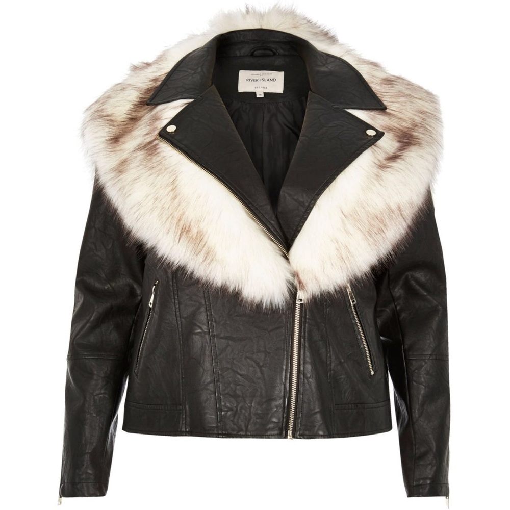 River Island Leather jacket with removable Fur
