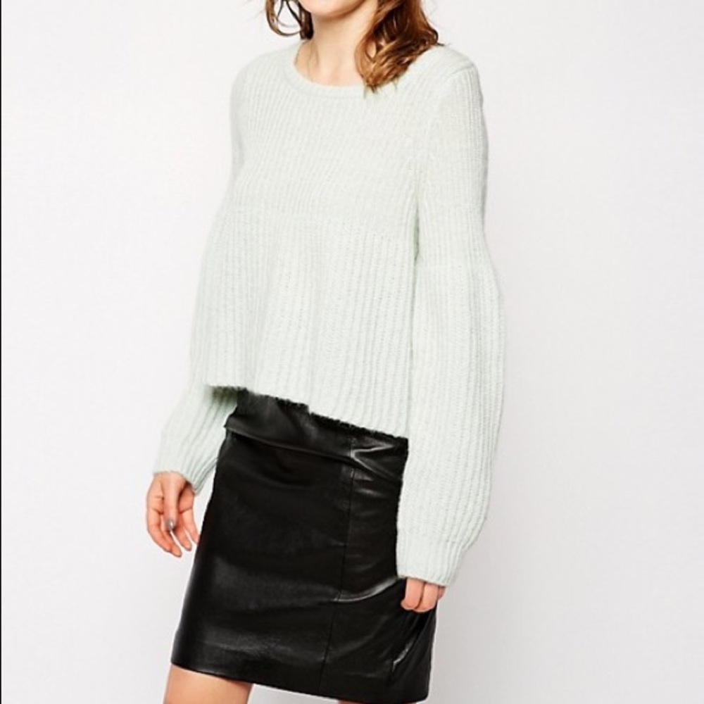 Asos Mint Fluffy Flare Sleeve Sweater