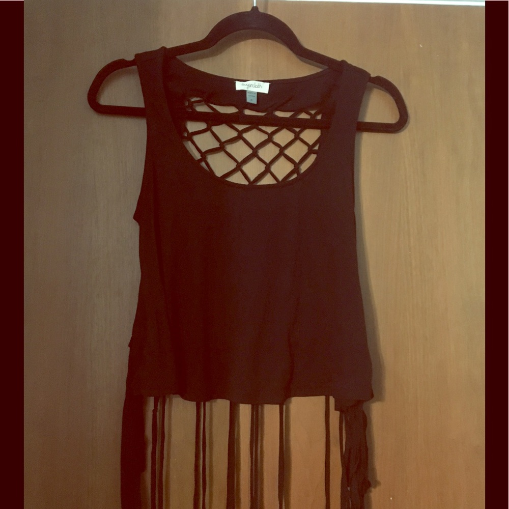 Crop Tank With Macrame Back and Fringe Cover Up