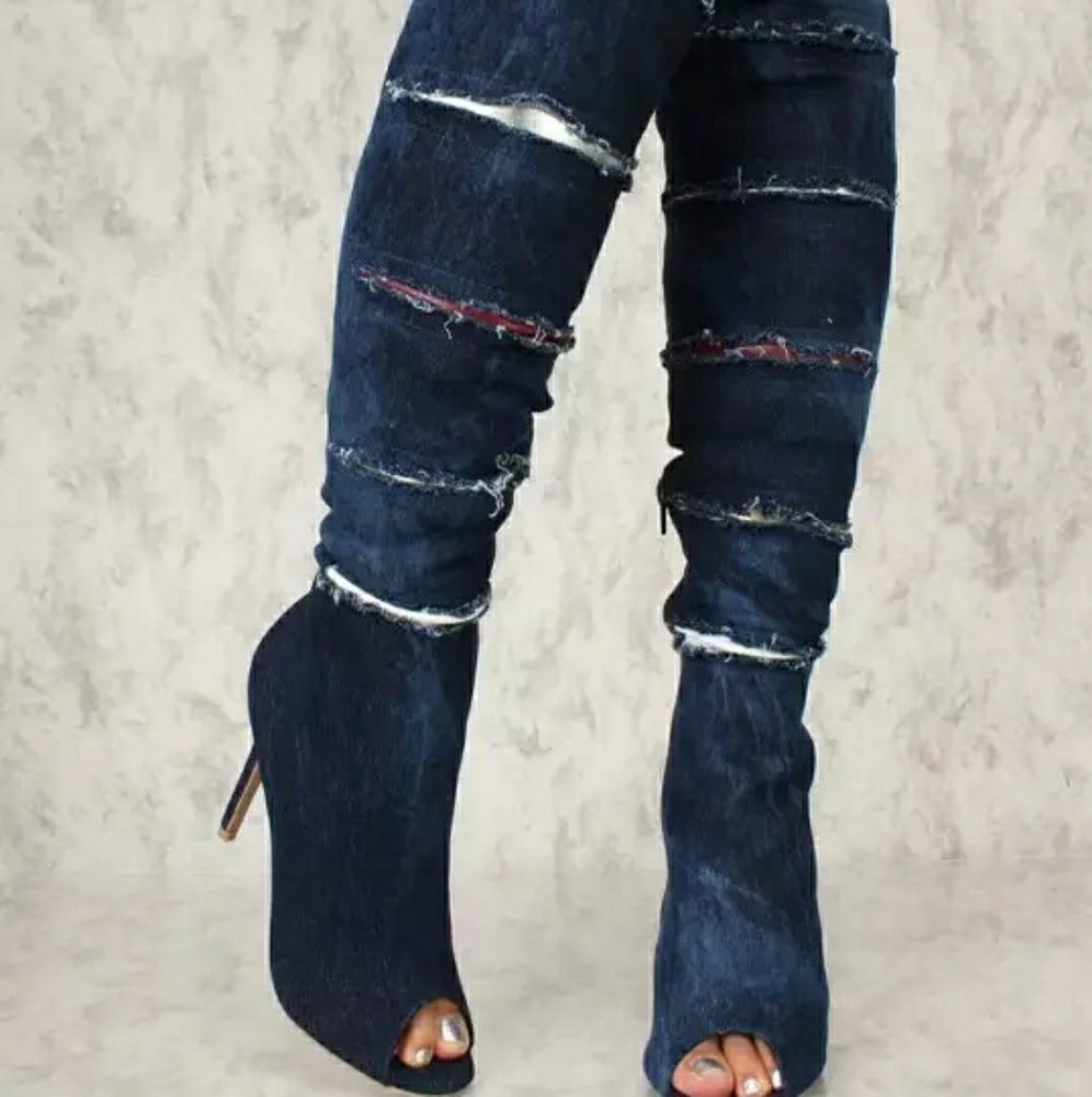 Acid washed knee high boot