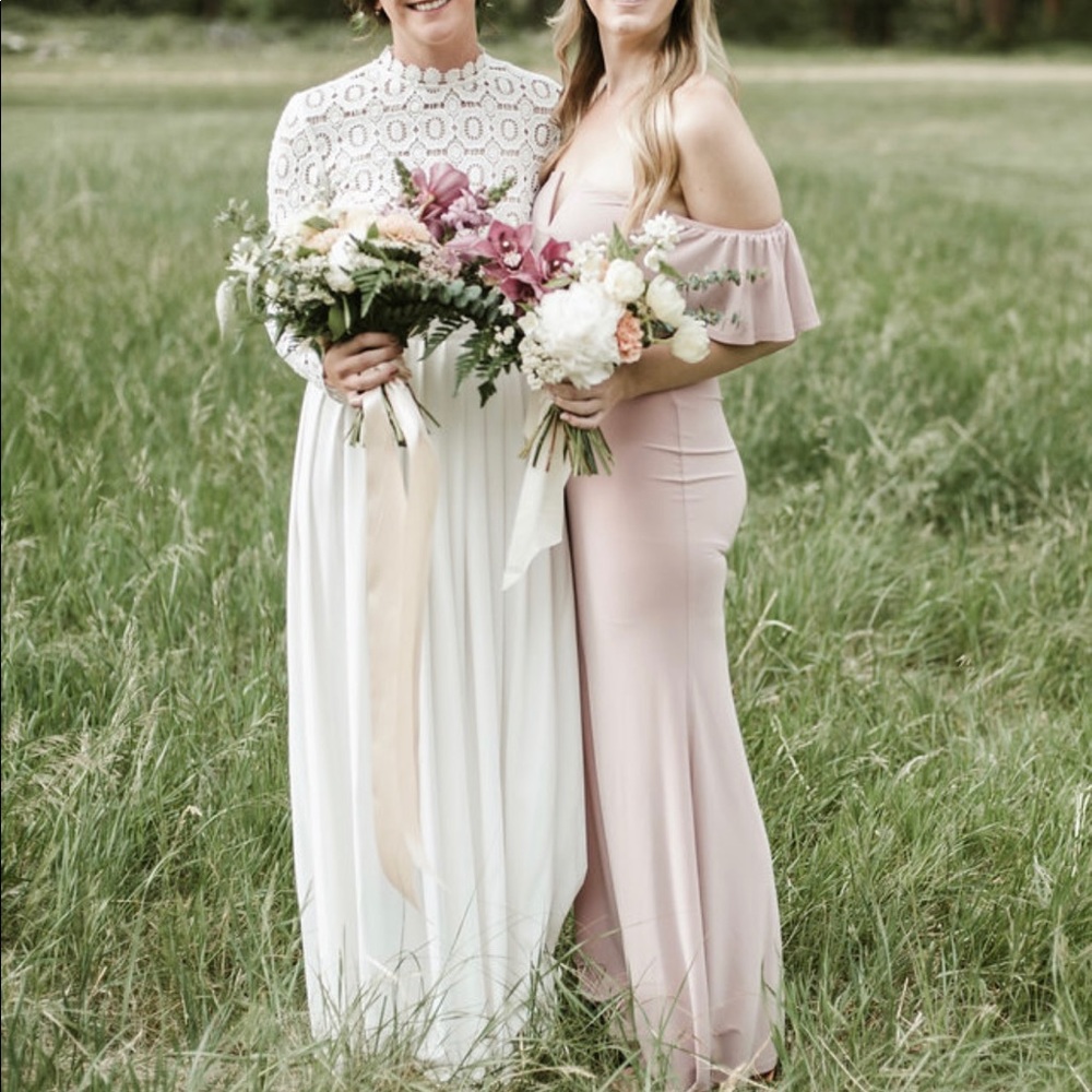 Pink off-the-shoulder maxi dress