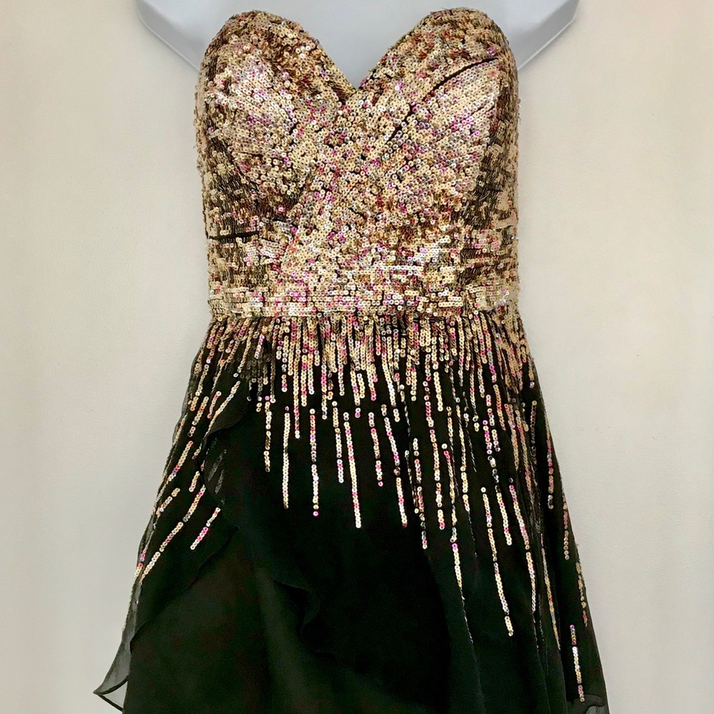 Sheri Hill Pink~Gold Sequin Black Prom dress