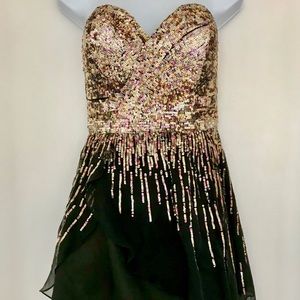 Sheri Hill Pink~Gold Sequin Black Prom dress
